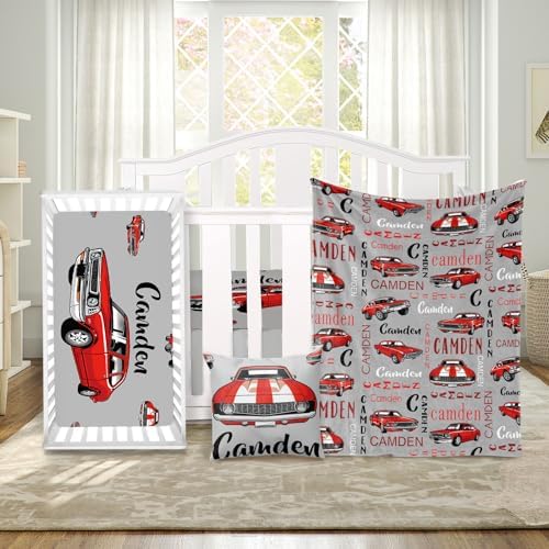 Custom Crib Bedding Set with Car Design - Personalized Name for Newborns
