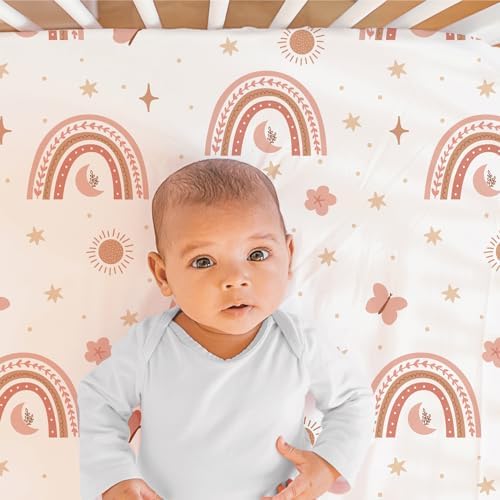 The Peanutshell 3-Piece Boho Rainbow Crib Bedding Set for Girls