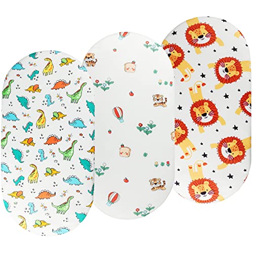 Onacosht Bassinet Sheets Set 3 Pack with Dinosaur Tiger and Lion Printing