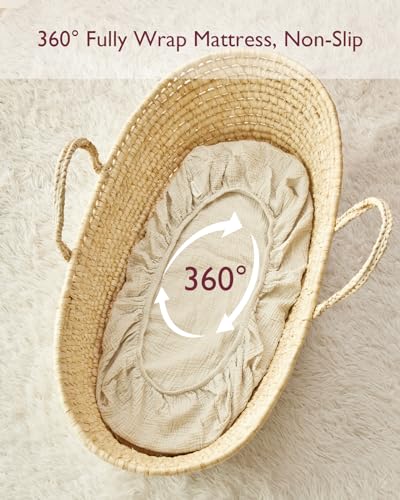 Momcozy Muslin Fitted Bassinet Sheet 2 Pack - Soft Breathable No-Slip