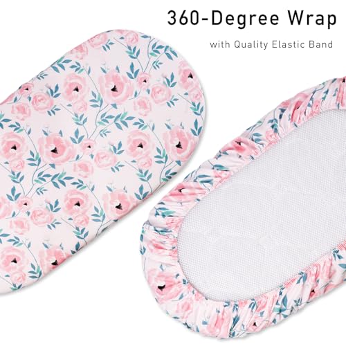 GLLQUEN Baby Bassinet Sheets Set 2-Pack with Pink Flower Design