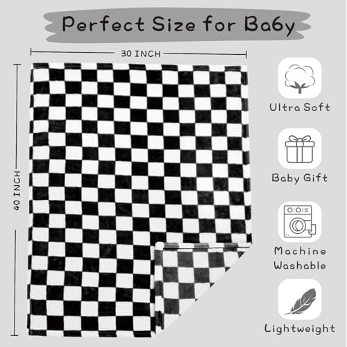 Yurhap Checkered Baby Blanket Fleece 30x40 Black
