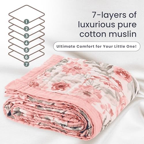 MaxSo 100 Cotton Muslin Blanket - 48x48 Pink Reversible Baby Blanket