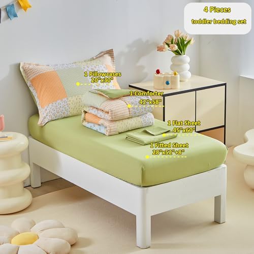 DuShow Toddler Bedding Set 4 Piece Orange Floral