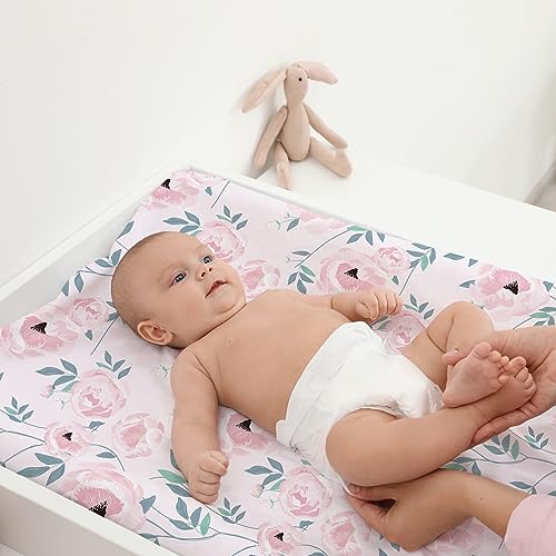 GLLQUEN Baby Bassinet Sheets Set 2-Pack with Pink Flower Design