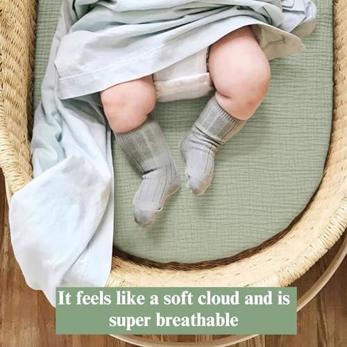 Coreeky Baby Muslin Bassinet Sheets 3 Pack Leaf Green