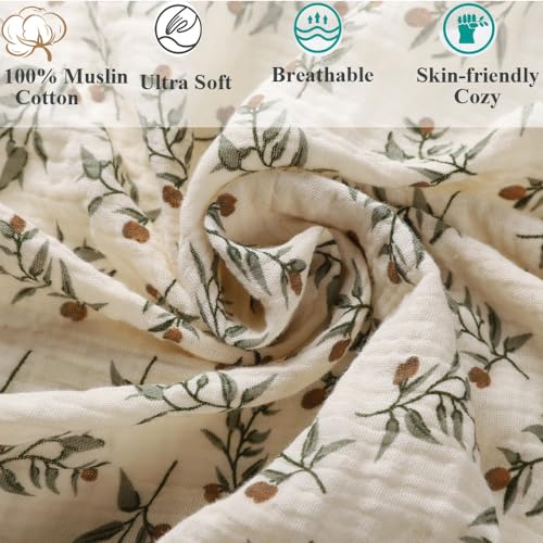 2 Pack Muslin Bassinet Sheets for Baby Roman Green Botanical Leaf