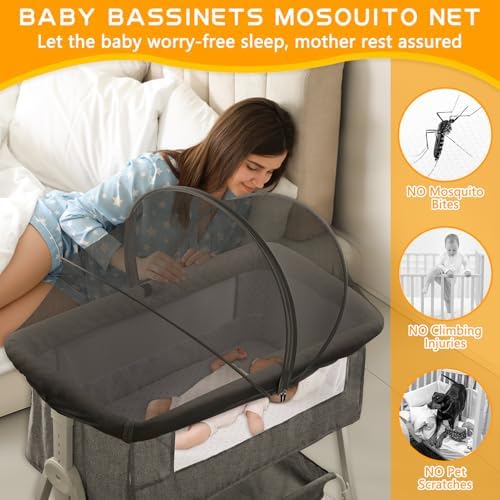 Bassinet Mosquito Net Cover - Pet-Proof with 2-Way Zipper Black-Small