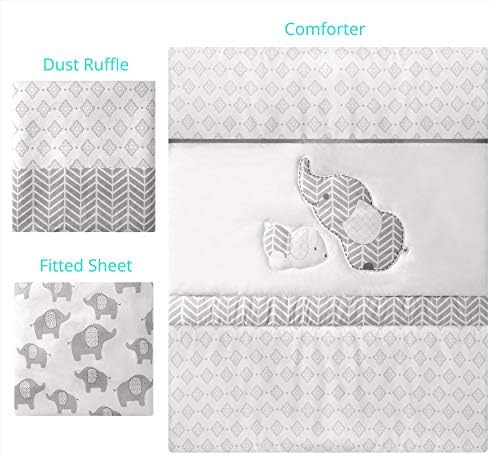 La Premura 3-Piece Crib Bedding Set Gray Elephant Puppy Design