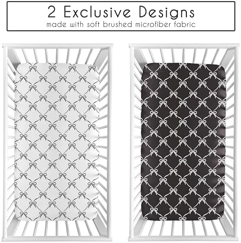 Sweet Jojo Designs 2-Piece Crib Sheets Set Black White Bows 1