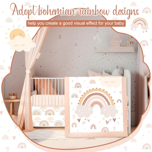4 Pieces Bohemian Rainbow Crib Bedding Set for Boys and Girls