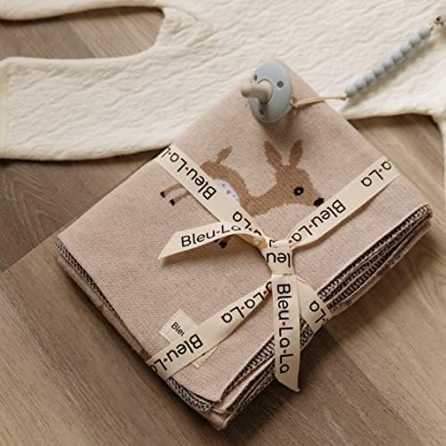 Bleu La La Knit Baby Swaddle Blanket - Deer Theme Taupe 100 Cotton