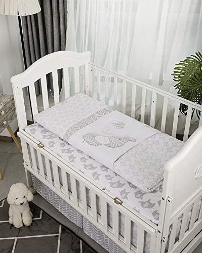 La Premura 3-Piece Crib Bedding Set Gray Elephant Puppy Design