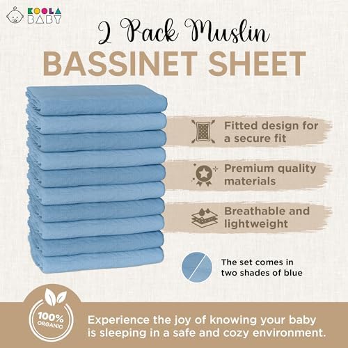 KoolerThings Bassinet Sheets 2 Pack - Organic Muslin Cotton
