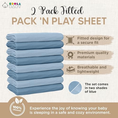 KoolerThings Pack and Play Sheets 2 Pack - Soft Jersey Cotton Playard Mattress Covers