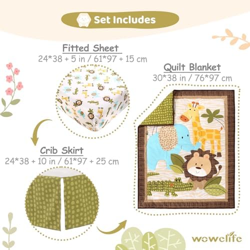 Wowelife Mini Crib Bedding Set for Boys Safari Theme