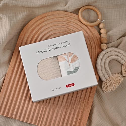 LYRICHOM Muslin Bassinet Sheets 2 Pack for Baby Boy and Girl 1