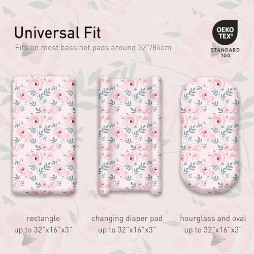 GLLQUEN Baby Bassinet Sheets Set 2-Pack with Pink Flower Design