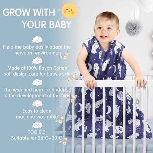 BSTOPPT 3 Pack Baby Sleep Sack Rayon Cotton 2-Way Zipper Wearable Blanket