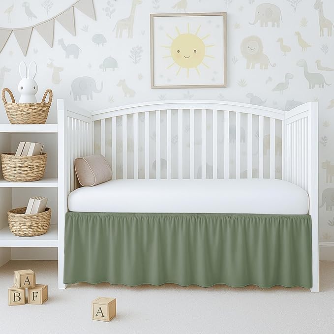 Silentnight 100 Egyptian Cotton Crib Skirt with 14 Drop Sage Solid