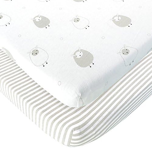 Joey Joan Bedside Sleeper Bassinet Sheets - 2 Pack Grey Sheep Stripe