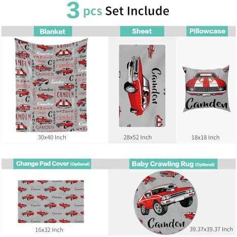 Custom Crib Bedding Set with Car Design - Personalized Name for Newborns