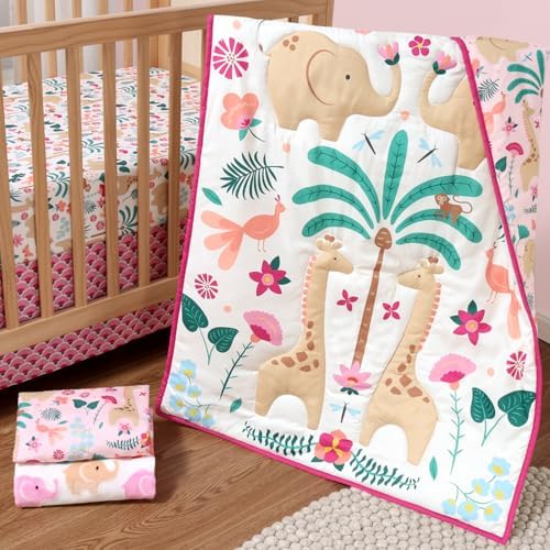 Peanutshell 5 Piece Baby Crib Bedding Set for Girls - Safari Theme