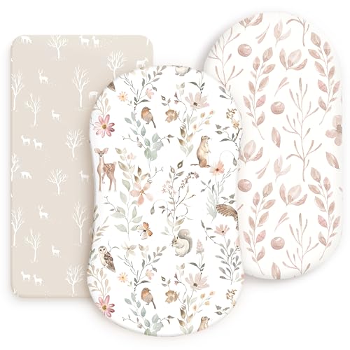 GRSSDER 3 Pack Ultra Soft Stretchy Bassinet Sheets Blush Pink Floral