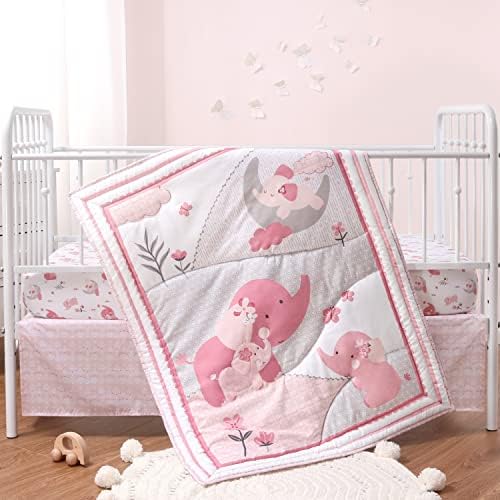 The Peanutshell 3 Piece Crib Bedding Set for Girls - Pink Elephant