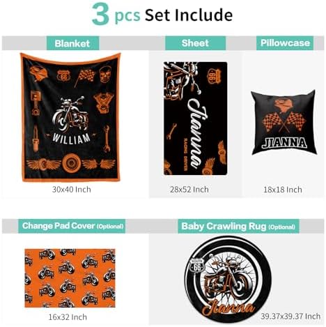 Custom Crib Bedding Set 3 Piece - Motorcycle Design for Newborns