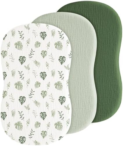Coreeky Baby Muslin Bassinet Sheets 3 Pack Leaf Green