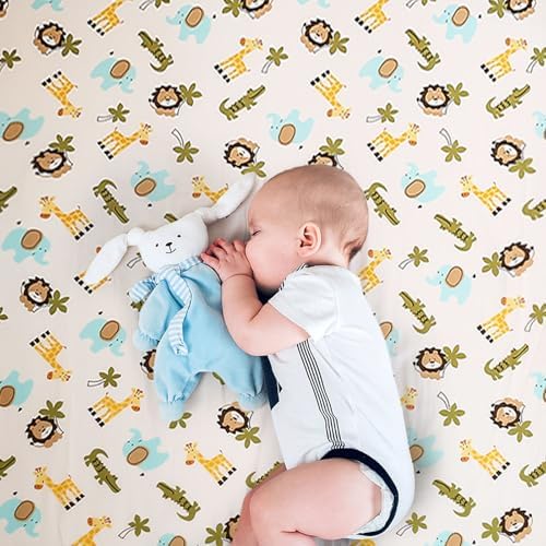 Wowelife Mini Crib Bedding Set for Boys Safari Theme