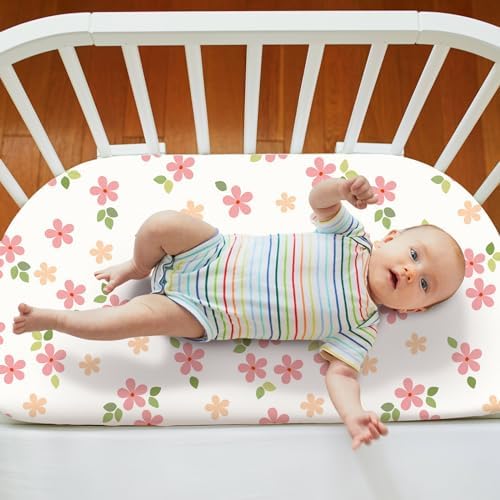 Rtteri 4 Pcs Baby Bassinet Sheets Soft Cotton Boho Flowers