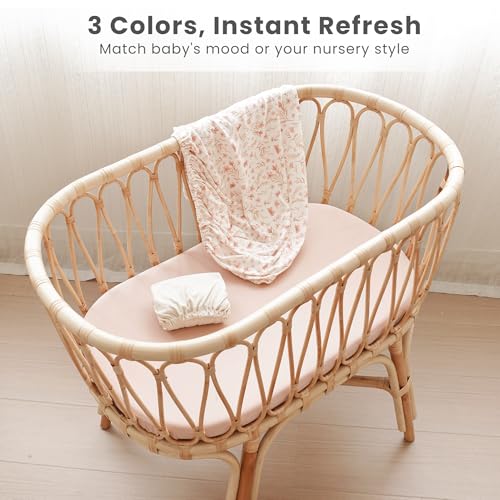 Konssy 3 Pack Stretchy Bassinet Sheets - Soft Breathable for Baby Girl Boy