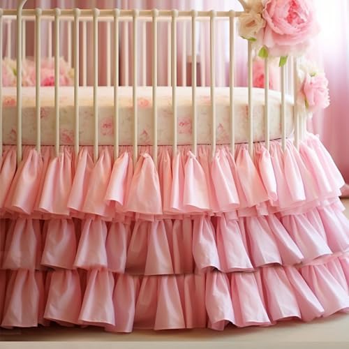 CATPAN Ruffled Crib Skirt 3 Tiered Pink Drop 177