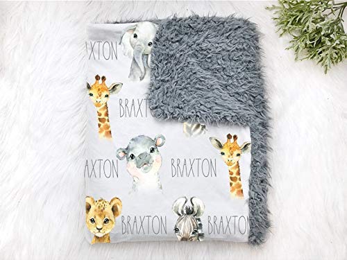Baby Boy Personalized Safari Animal Swaddle Blanket 1
