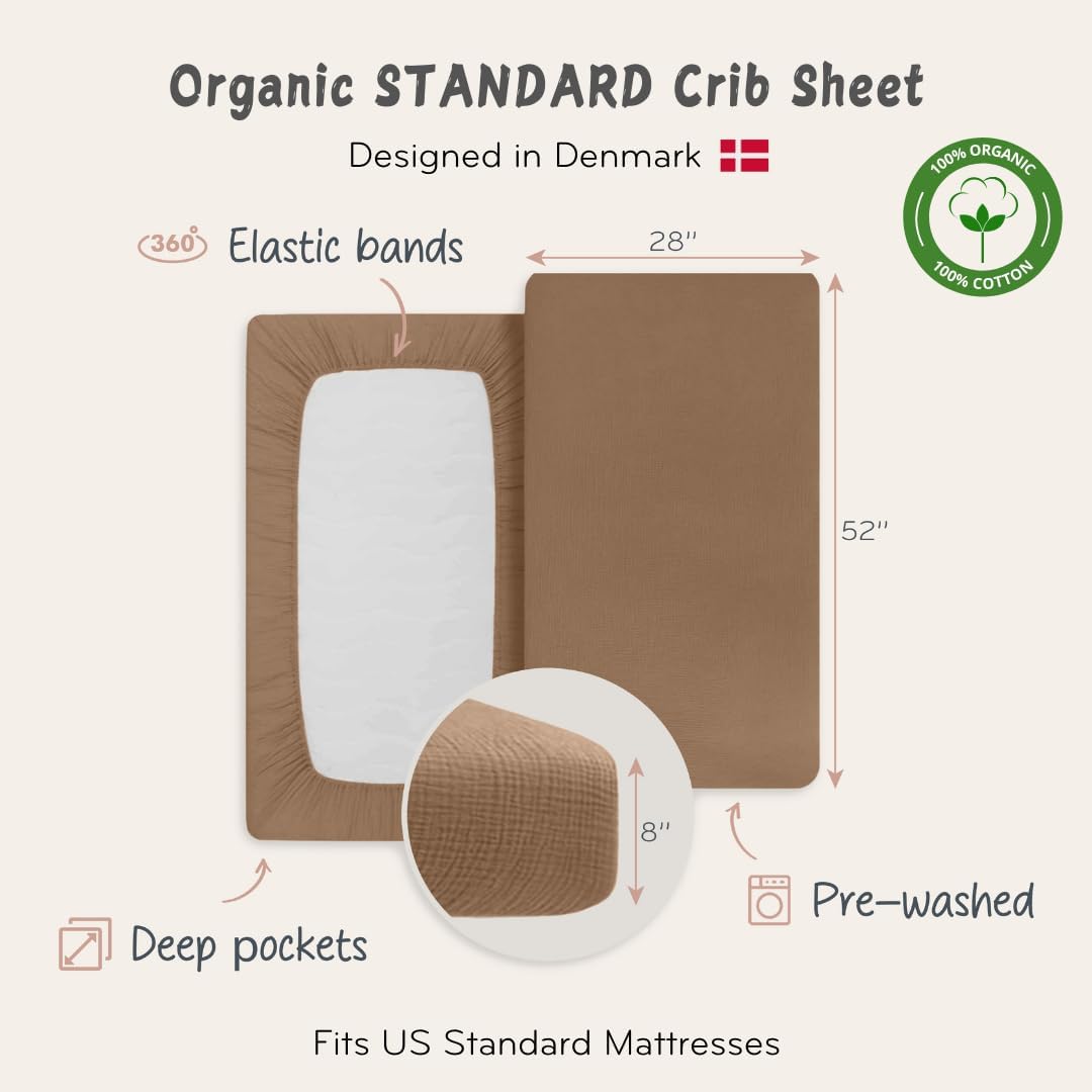 Huxie Crib Sheets Organic Cotton Muslin Fitted 28x52