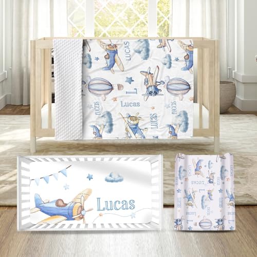 YISMEET TOOTANN Custom Crib Bedding Set - Personalized Baby Blanket and Fitted Sheet