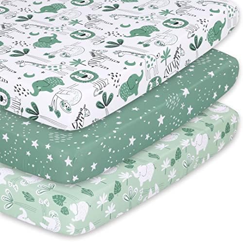The Peanutshell 3-Pack Green Safari Playard Sheets