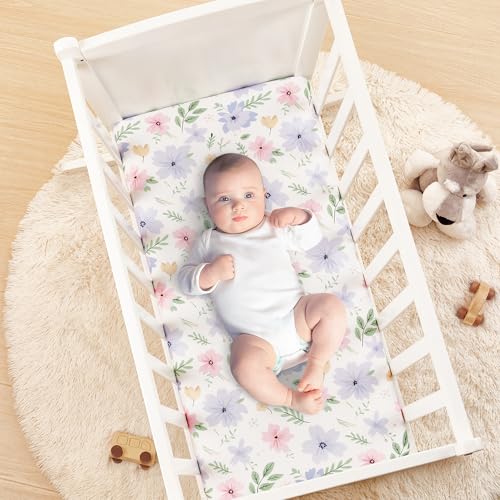 TILLYOU Bassinet Sheets 2 Pack - 33X16 Soft Floral Purple