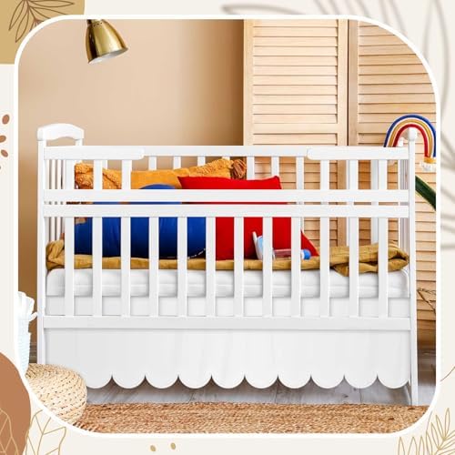 Hahafelt White Scalloped Crib Skirt 28x52 with 14 Drop Pleated Dust Ruffle