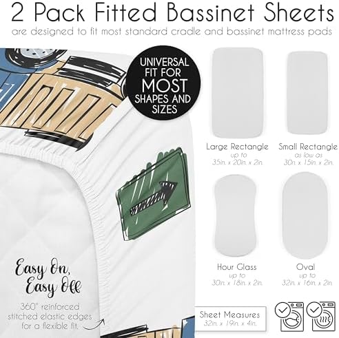 Sweet Jojo Designs Bassinet Sheet Set 2 Pack Construction Truck