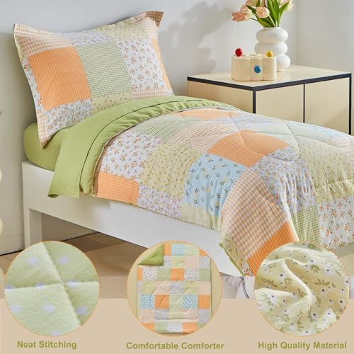 DuShow Toddler Bedding Set 4 Piece Orange Floral