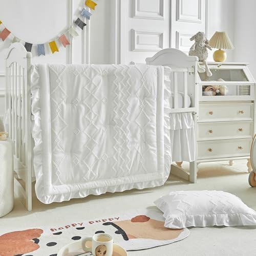 AIKASY Ruffled Shabby Crib Bedding Set for Girls 1