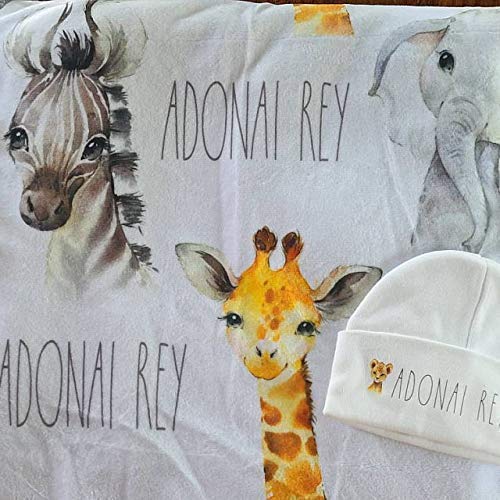 Baby Boy Personalized Safari Animal Swaddle Blanket 1