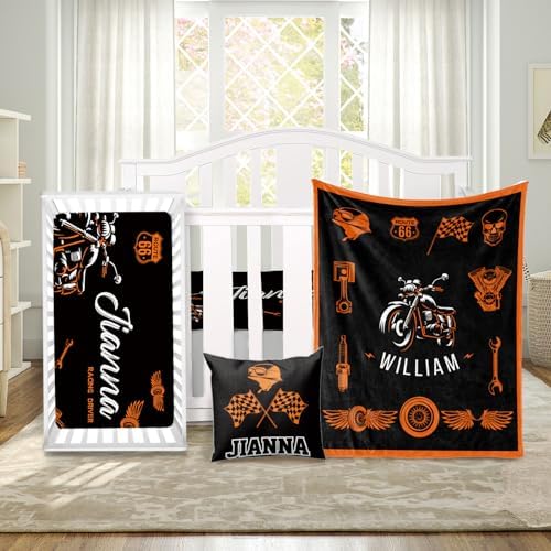 Custom Crib Bedding Set 3 Piece - Motorcycle Design for Newborns