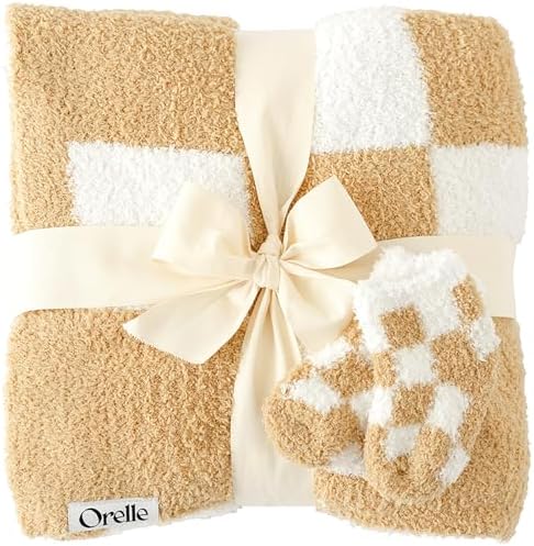 Orelle Checkered Baby Blanket Socks Set Cozy Plush Gender Neutral