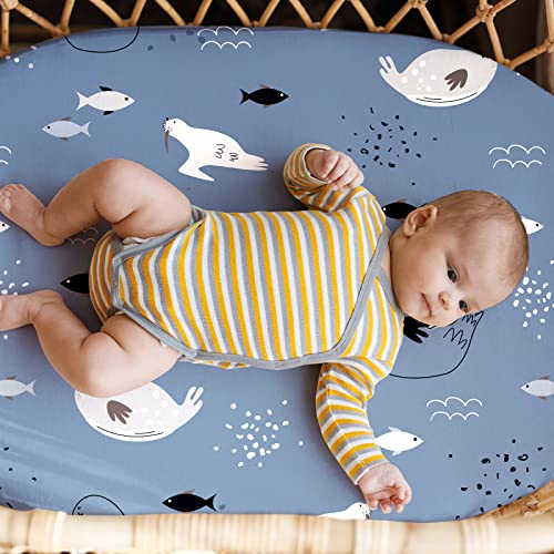 GLLQUEN Baby Bassinet Sheets Set 2-Pack Sea Lions 1