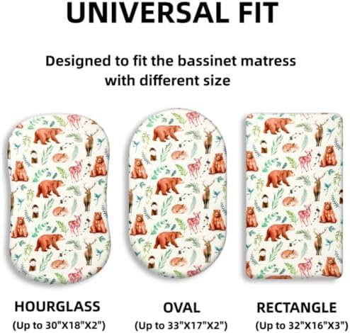 4 Pack Bassinet Sheets Woodland Forest Animals Neutral Unisex