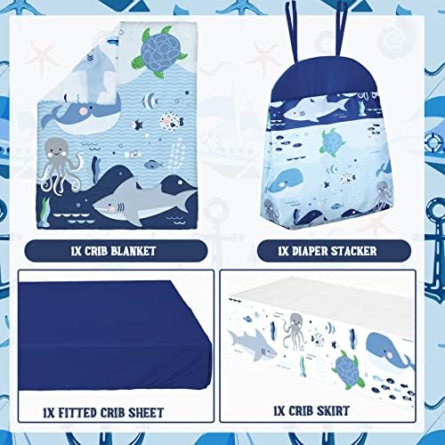Rtteri 4-Piece Baby Crib Bedding Set with Whale Print